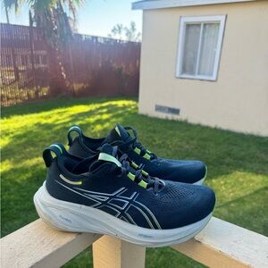 ASICS Nimbus 26 Men’s Navy and Neon Green Running Shoes